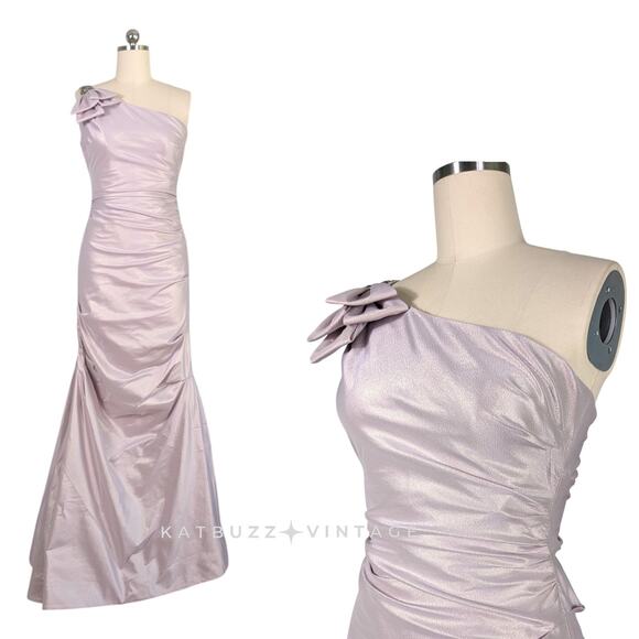 Teri Jon Prom Dress Maxi Gown 6 Purple Rickie Freeman Metallic Shoulder Formal - Picture 3 of 11